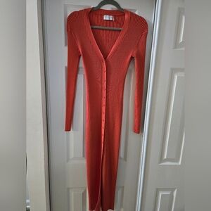 Dress Forum Vibrant Red Long Sleeve Ribbed Dress